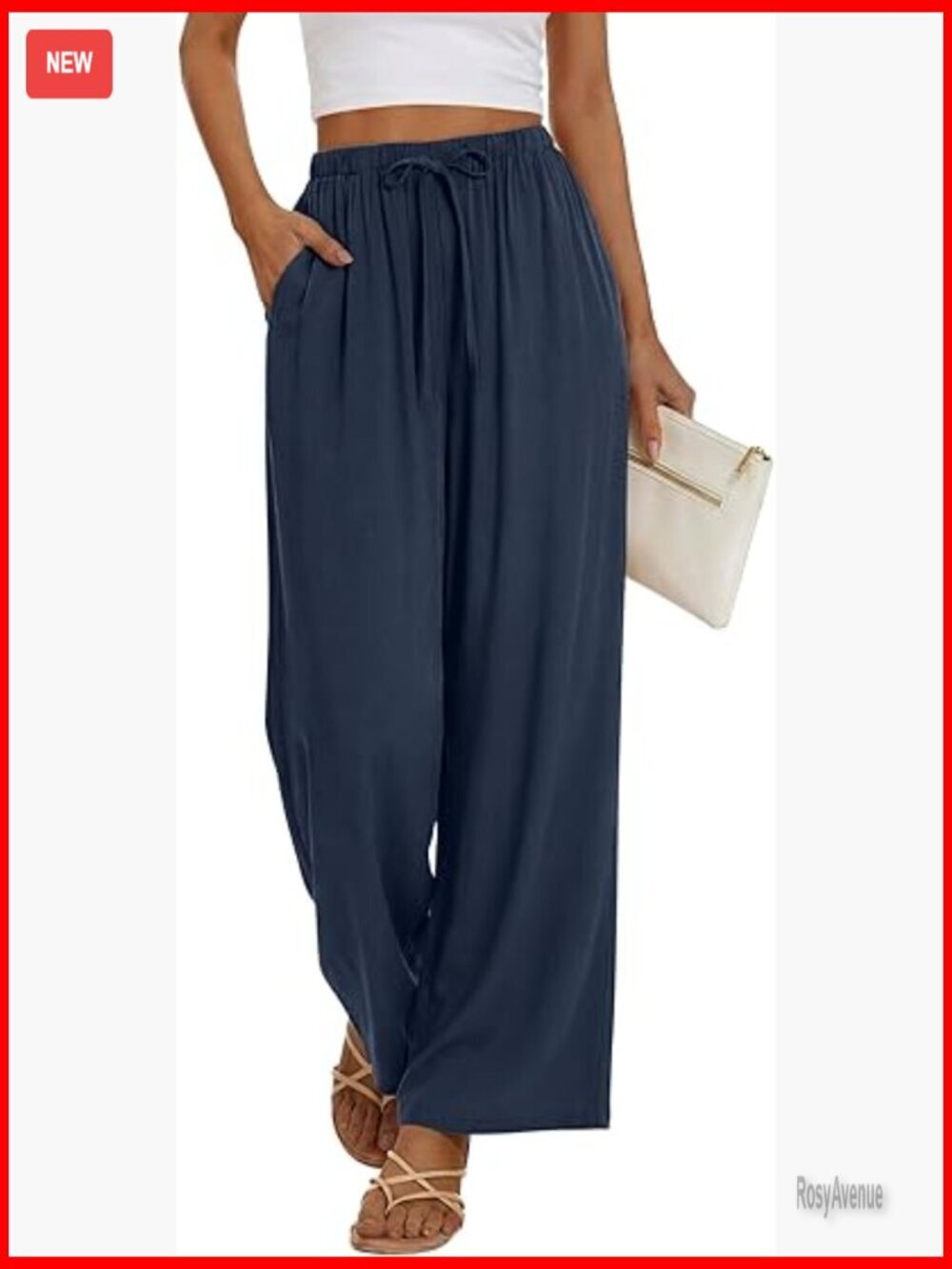 Women Cotton Summer Palazzo Pants Flowy Wide Leg Beach Trousers with Pockets